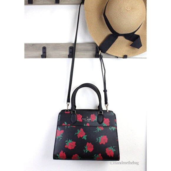 NEW Kate Spade Madison Medium Rose Toss Print Leather Satchel Bag Purse Handbag